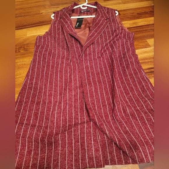 Allegra K Women Notched Lapel Open Front Textured Plaids Tunic Vest XL Red NWT! - Picture 2 of 13